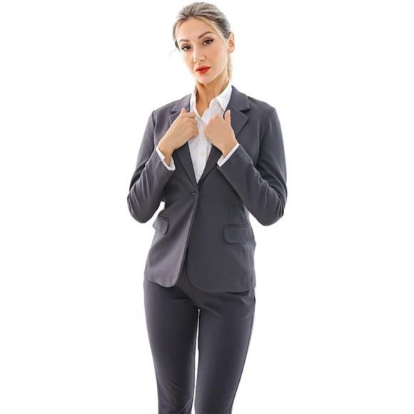 New Gray Marycrafts Women's Business Blazer Pant Suit Set for Work - Picture 2 of 7